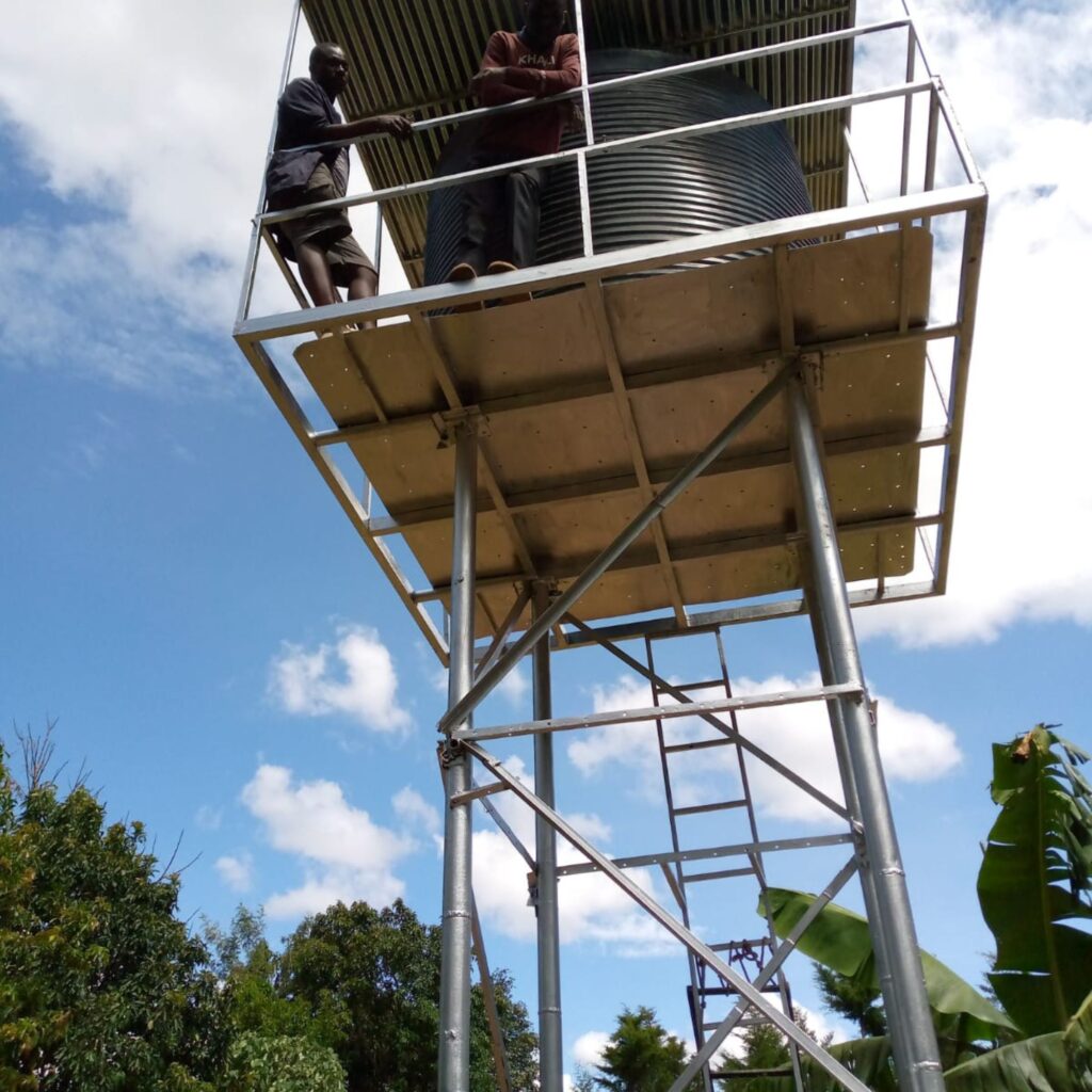 Structural progress on elevated water system to serve the school and community.